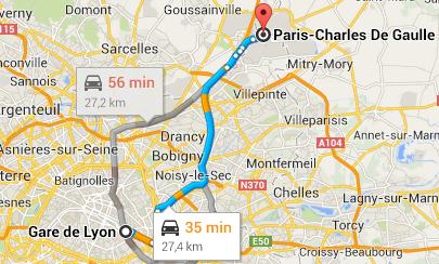 trajet gare de Lyon Aéroport Charles de Gaulle